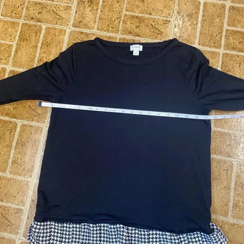 J Crew Black Top with Gingham Ruffle